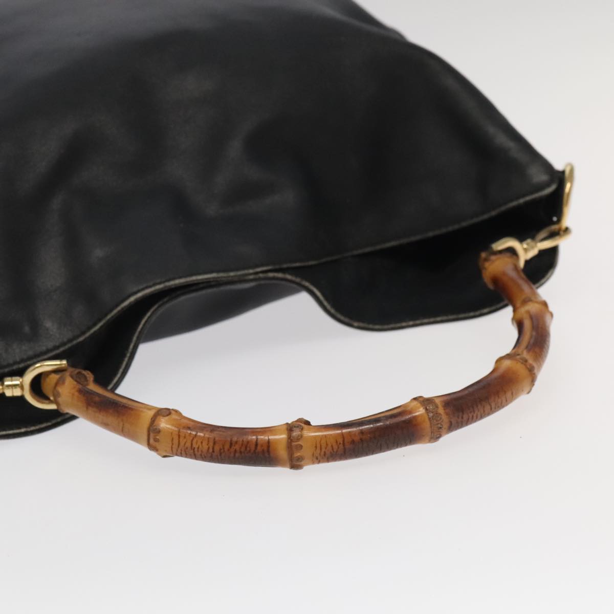 GUCCI Bamboo Shoulder Bag Leather 2way Black Gold 001.123.1577 th5460