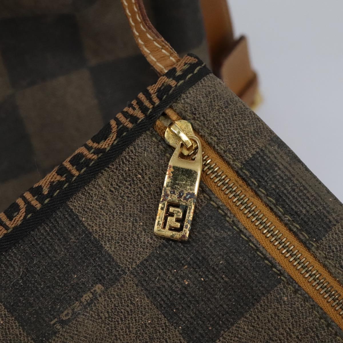FENDI Pecan Canvas Shoulder Bag PVC Leather Brown th5553