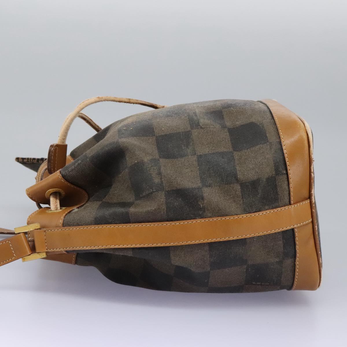 FENDI Pecan Canvas Shoulder Bag PVC Leather Brown th5553