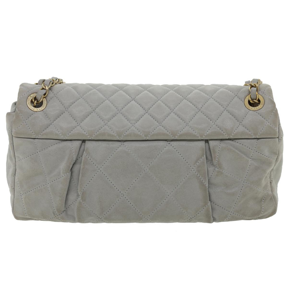 CHANEL Lamb Skin Matelasse Double Chain Shoulder Bag Gray CC am1097gA