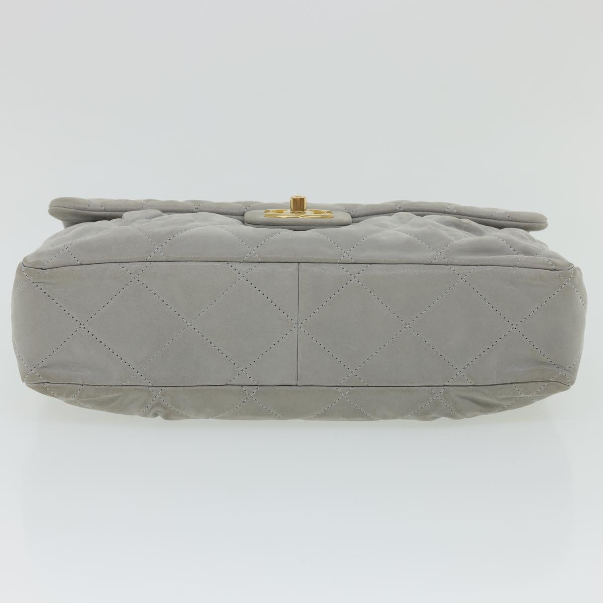 CHANEL Lamb Skin Matelasse Double Chain Shoulder Bag Gray CC am1097gA