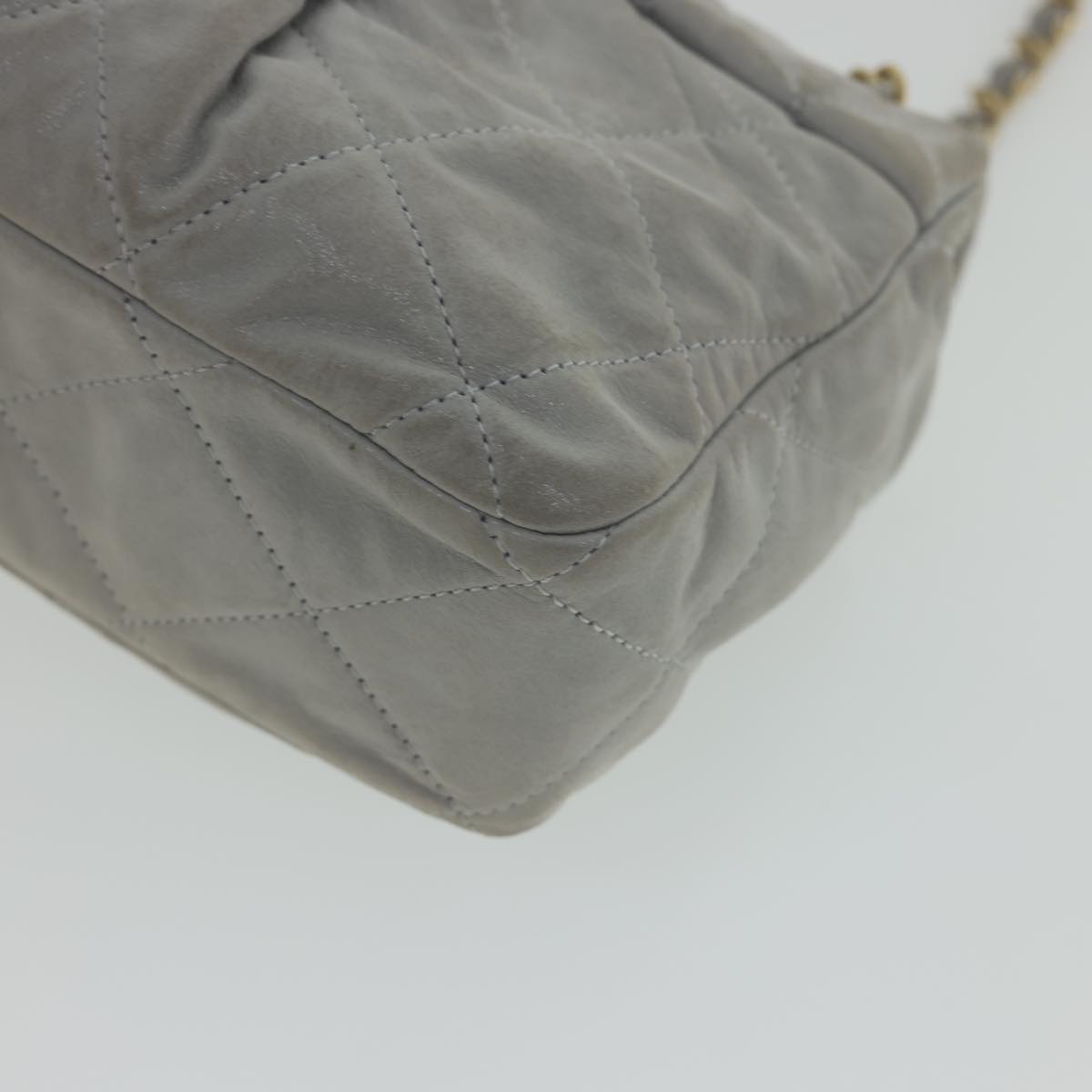 CHANEL Lamb Skin Matelasse Double Chain Shoulder Bag Gray CC am1097gA
