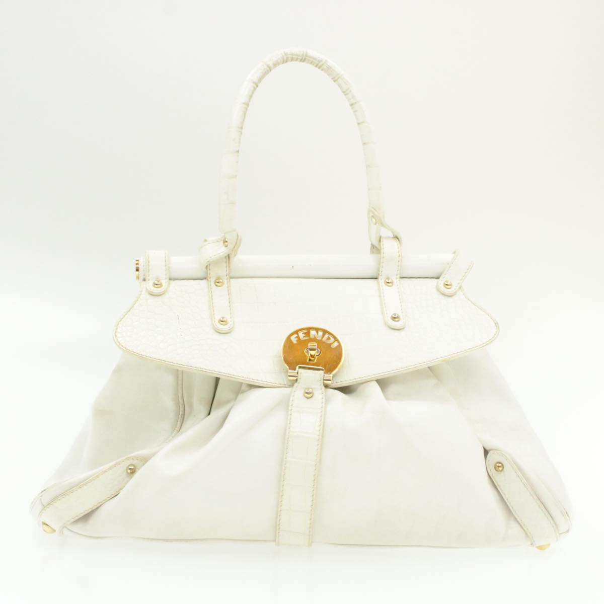 FENDI Shoulder Bag Leather White yk107