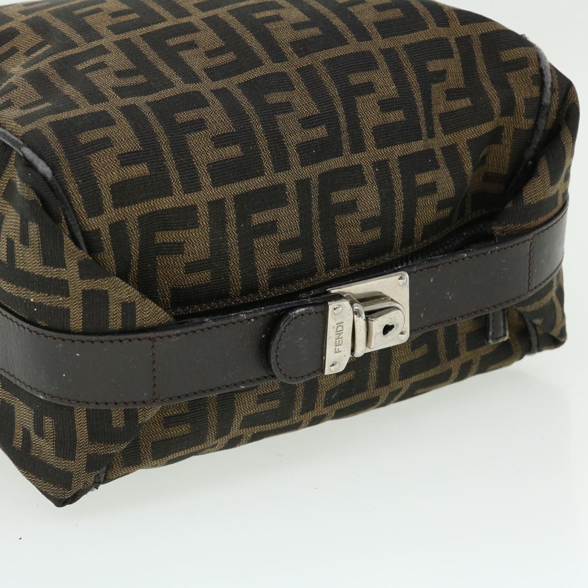 FENDI Zucca Canvas Hand Bag Nylon Black Brown yk6887B