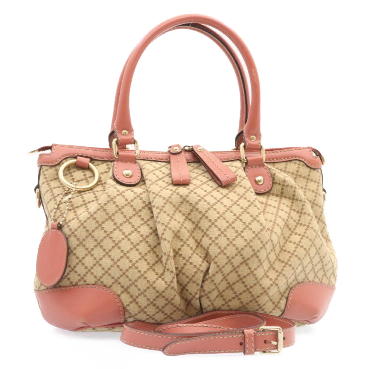 GUCCI Diamante Sukey Hand Bag 2Way Brown Pink am1578s