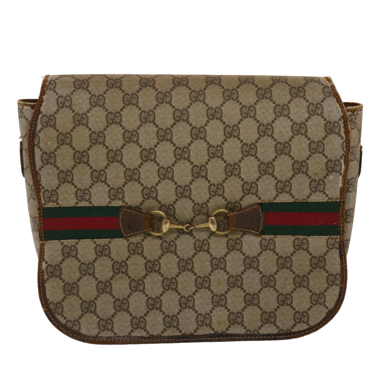 GUCCI GG Canvas Web Sherry Line Shoulder Bag PVC Leather Beige Green ti1142