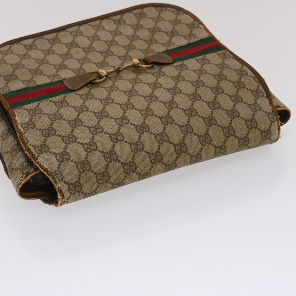 GUCCI GG Canvas Web Sherry Line Shoulder Bag PVC Leather Beige Green ti1142