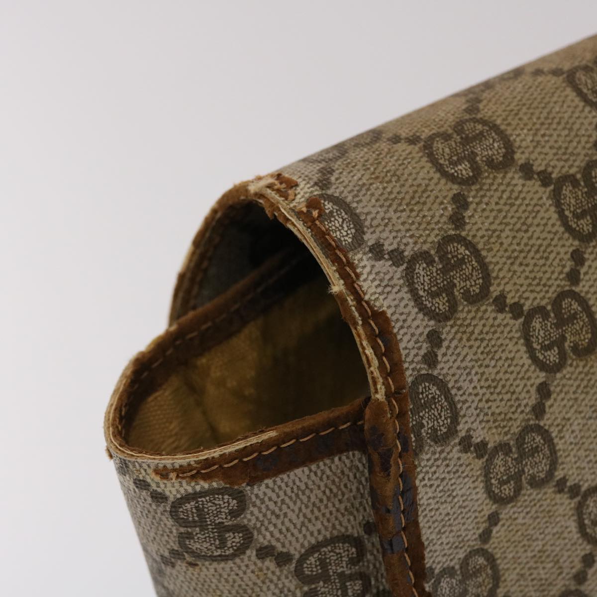 GUCCI GG Canvas Web Sherry Line Shoulder Bag PVC Leather Beige Green ti1142