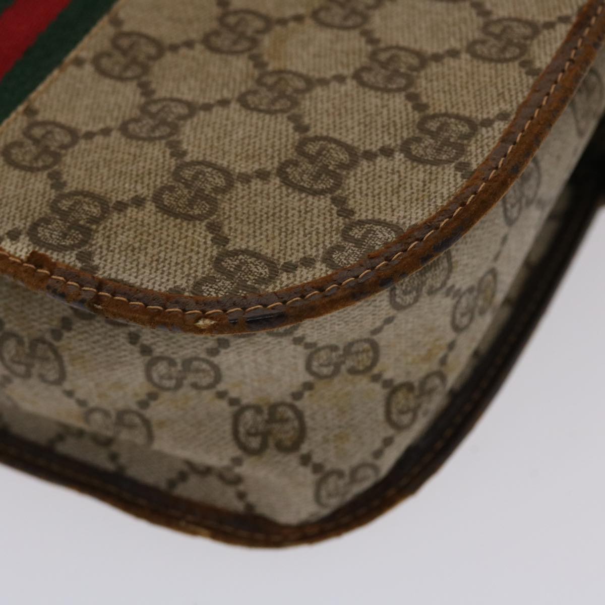 GUCCI GG Canvas Web Sherry Line Shoulder Bag PVC Leather Beige Green ti1142