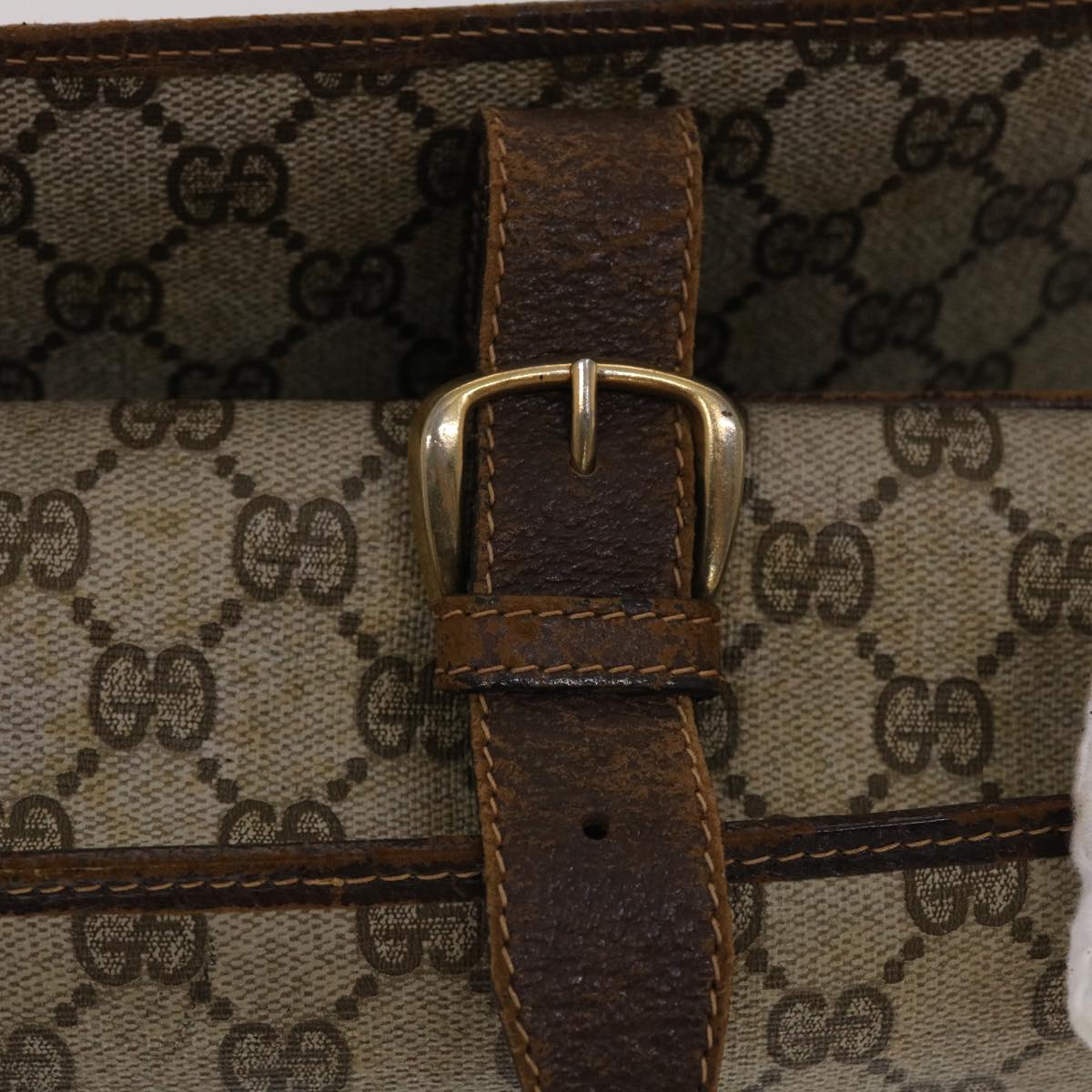 GUCCI GG Canvas Web Sherry Line Shoulder Bag PVC Leather Beige Green ti1142