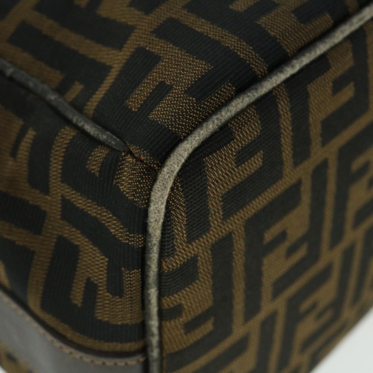 FENDI Zucca Canvas Hand Bag Nylon Leather Black Brown 40340