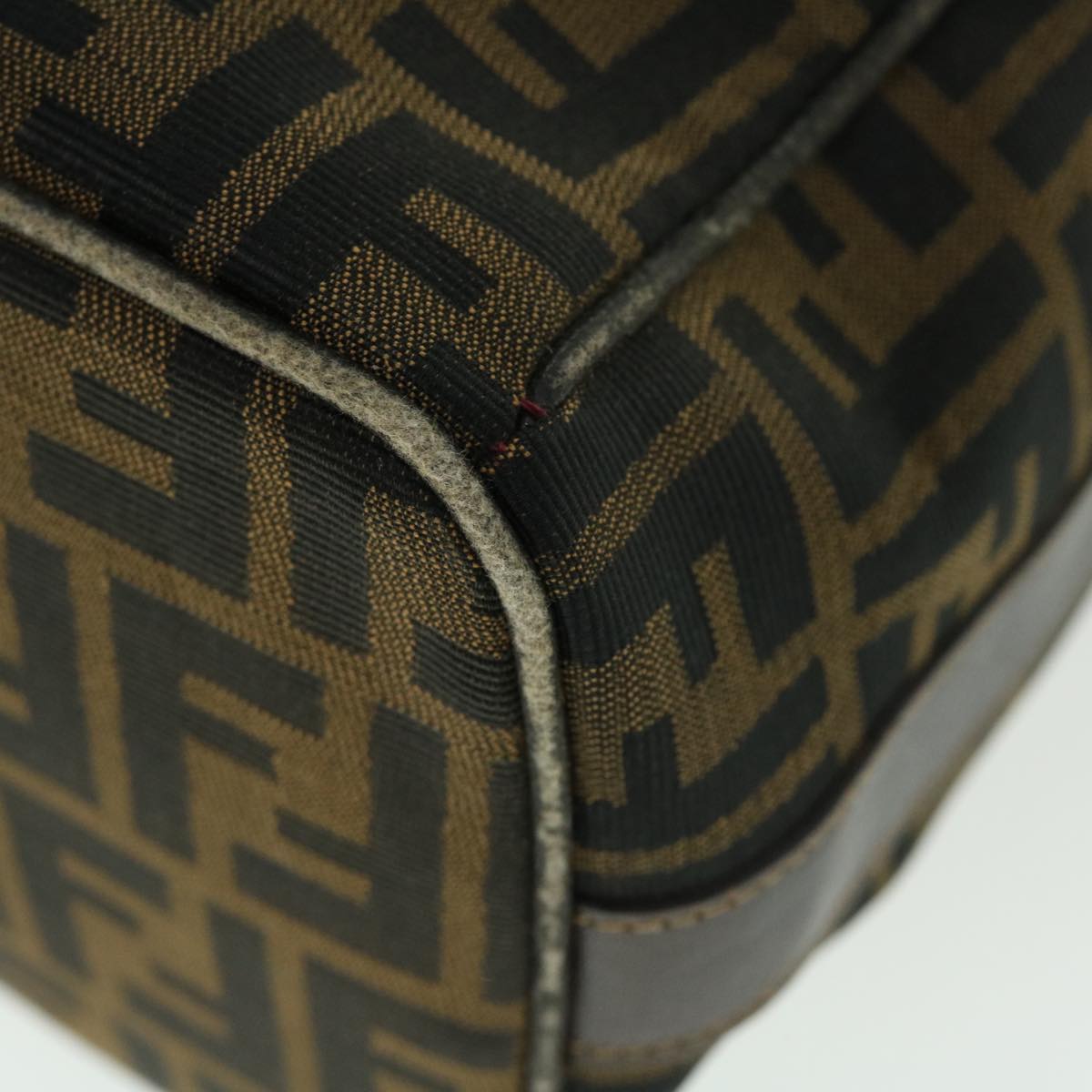 FENDI Zucca Canvas Hand Bag Nylon Leather Black Brown 40340