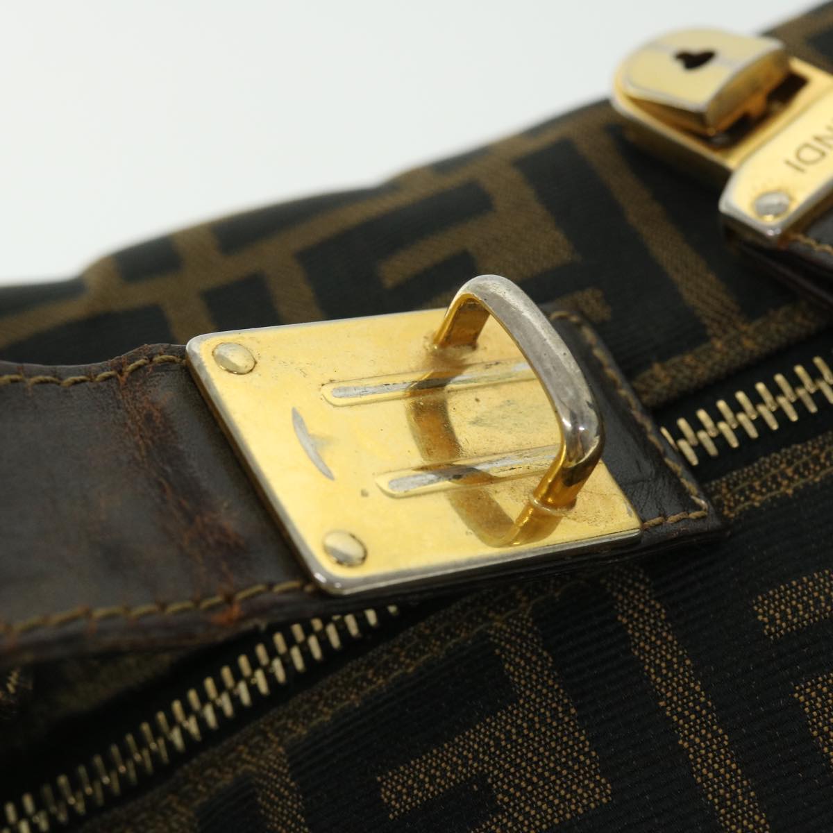 FENDI Zucca Canvas Hand Bag Nylon Leather Black Brown 40340