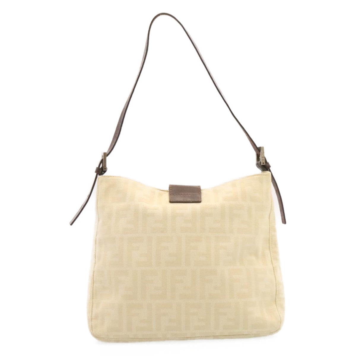 FENDI Zucca Canvas Mamma Baguette Shoulder Bag Beige Silver rd2017