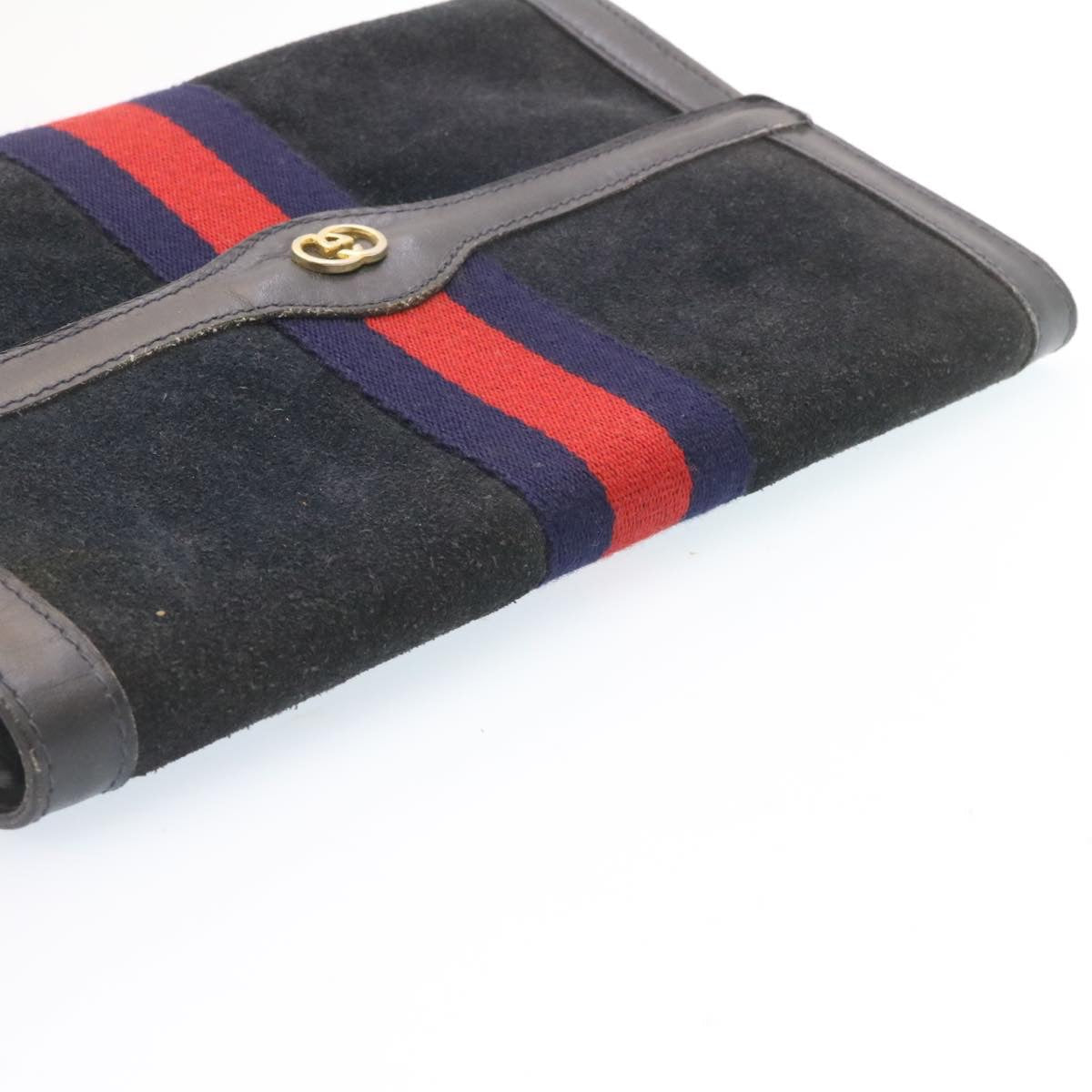 GUCCI Sherry Line Clutch Bag Suede Navy Red am1160s