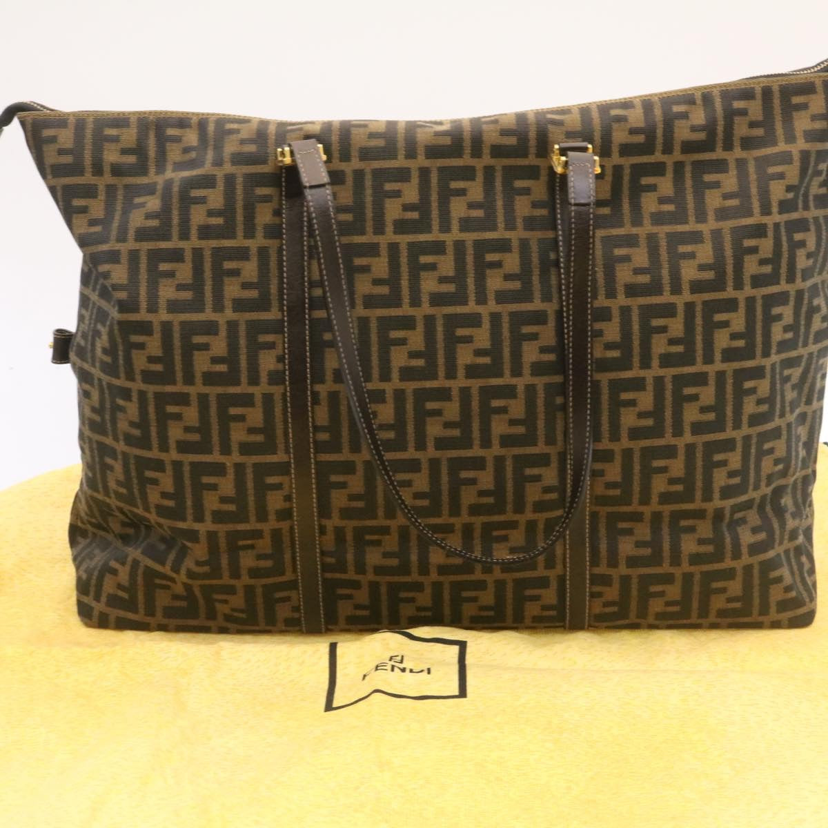 FENDI Zucca Canvas Tote Bag Brown Black am344b