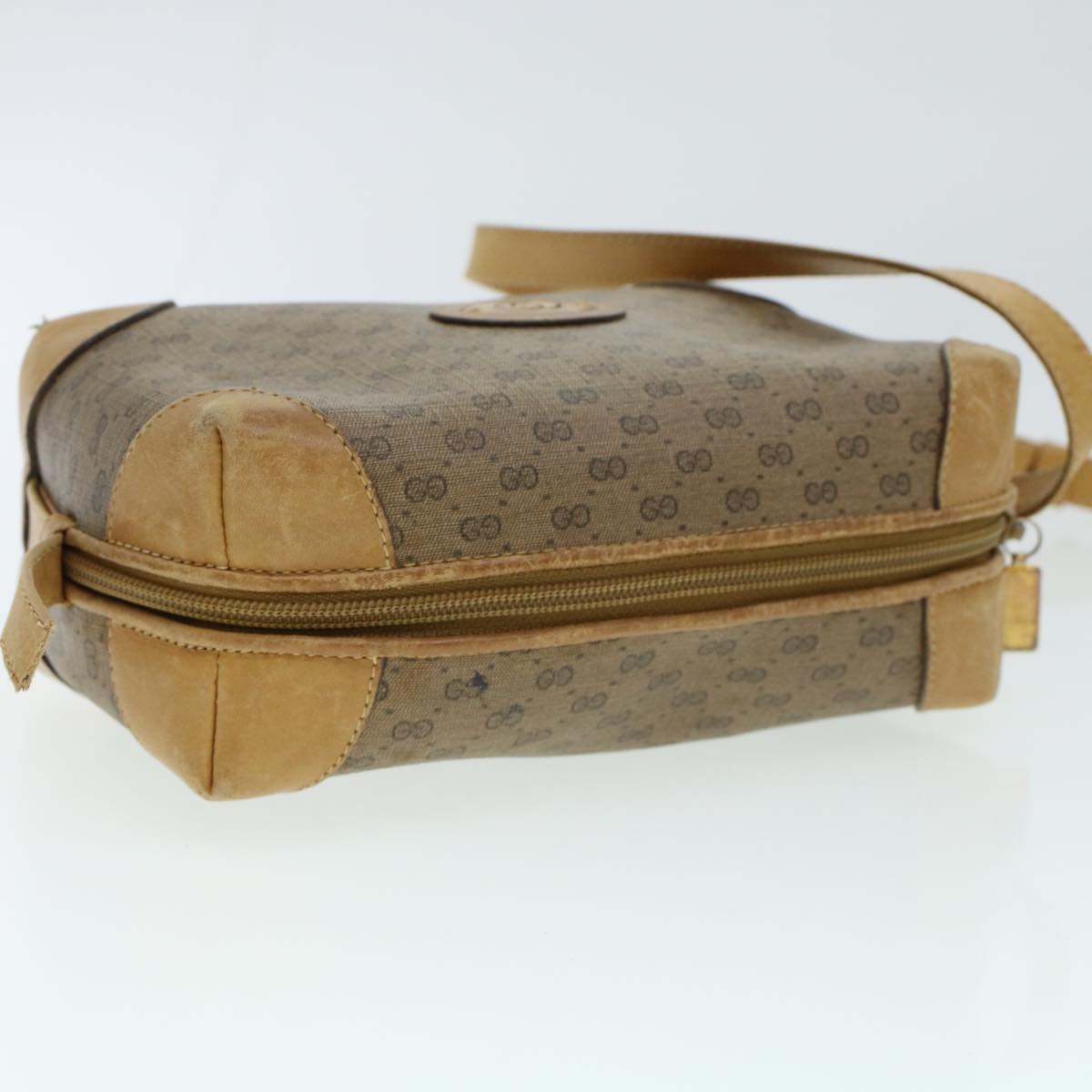 GUCCI Micro GG Canvas Shoulder Bag PVC Leather Beige th2491