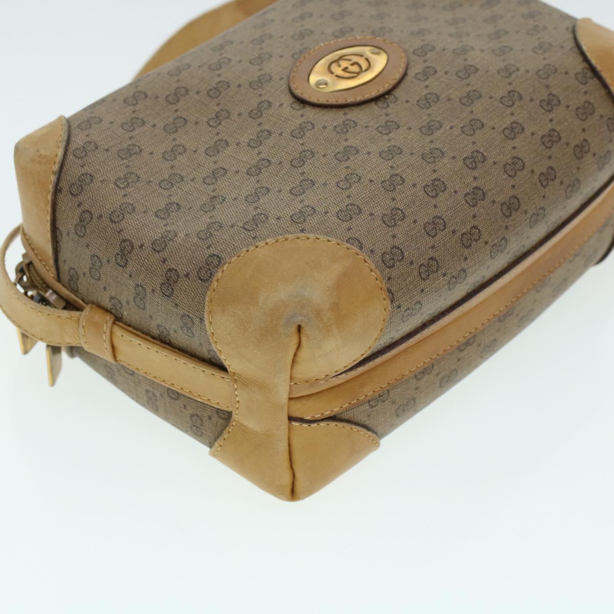GUCCI Micro GG Canvas Shoulder Bag PVC Leather Beige th2491