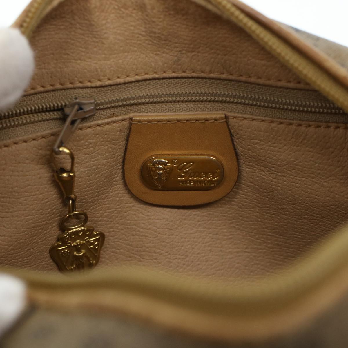GUCCI Micro GG Canvas Shoulder Bag PVC Leather Beige th2491