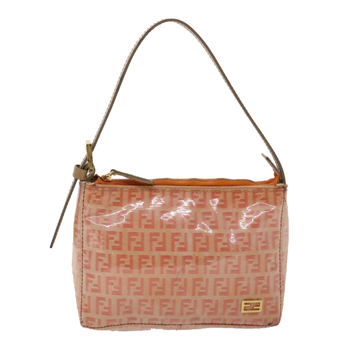 FENDI Zucchino Canvas Hand Bag Coated Canvas Orange am2609g