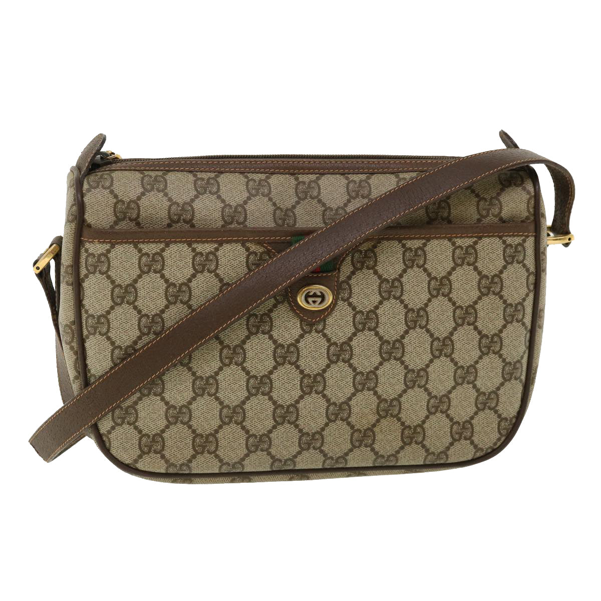 GUCCI Web Sherry Line GG Canvas Shoulder Bag PVC Leather Beige Green ep425