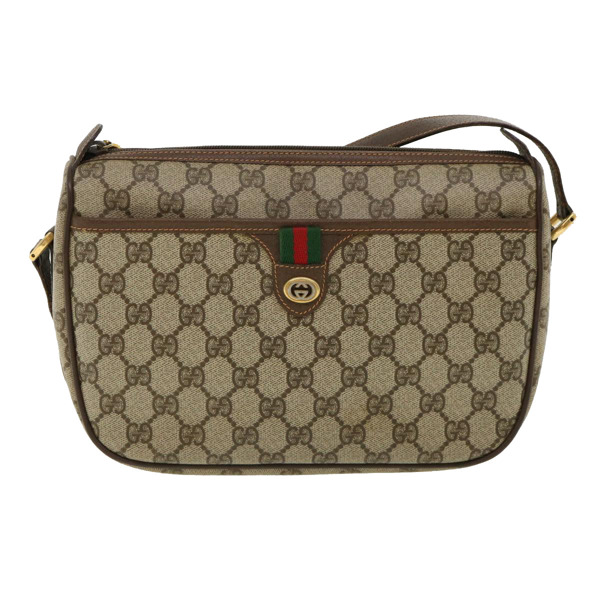 GUCCI Web Sherry Line GG Canvas Shoulder Bag PVC Leather Beige Green ep425