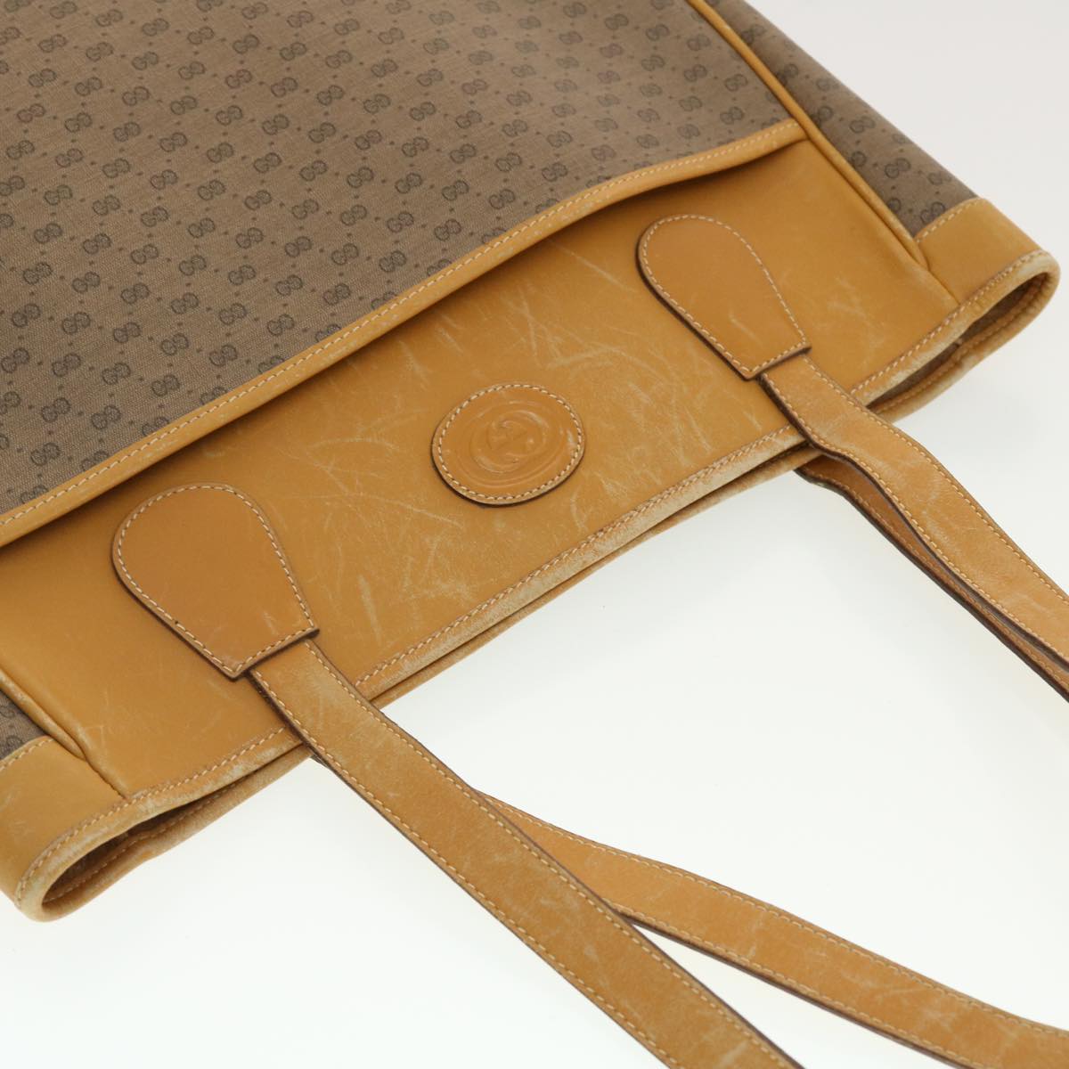 GUCCI Micro GG Canvas Tote Bag PVC Leather Beige ti1048
