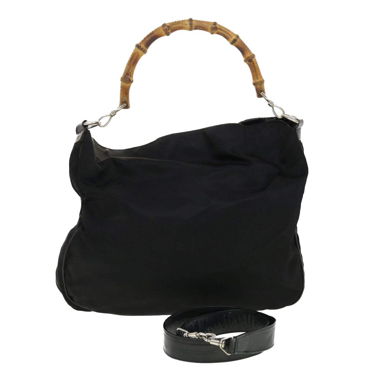 GUCCI Bamboo Hand Bag Canvas 2way Black 001 1577 2615 ti1056