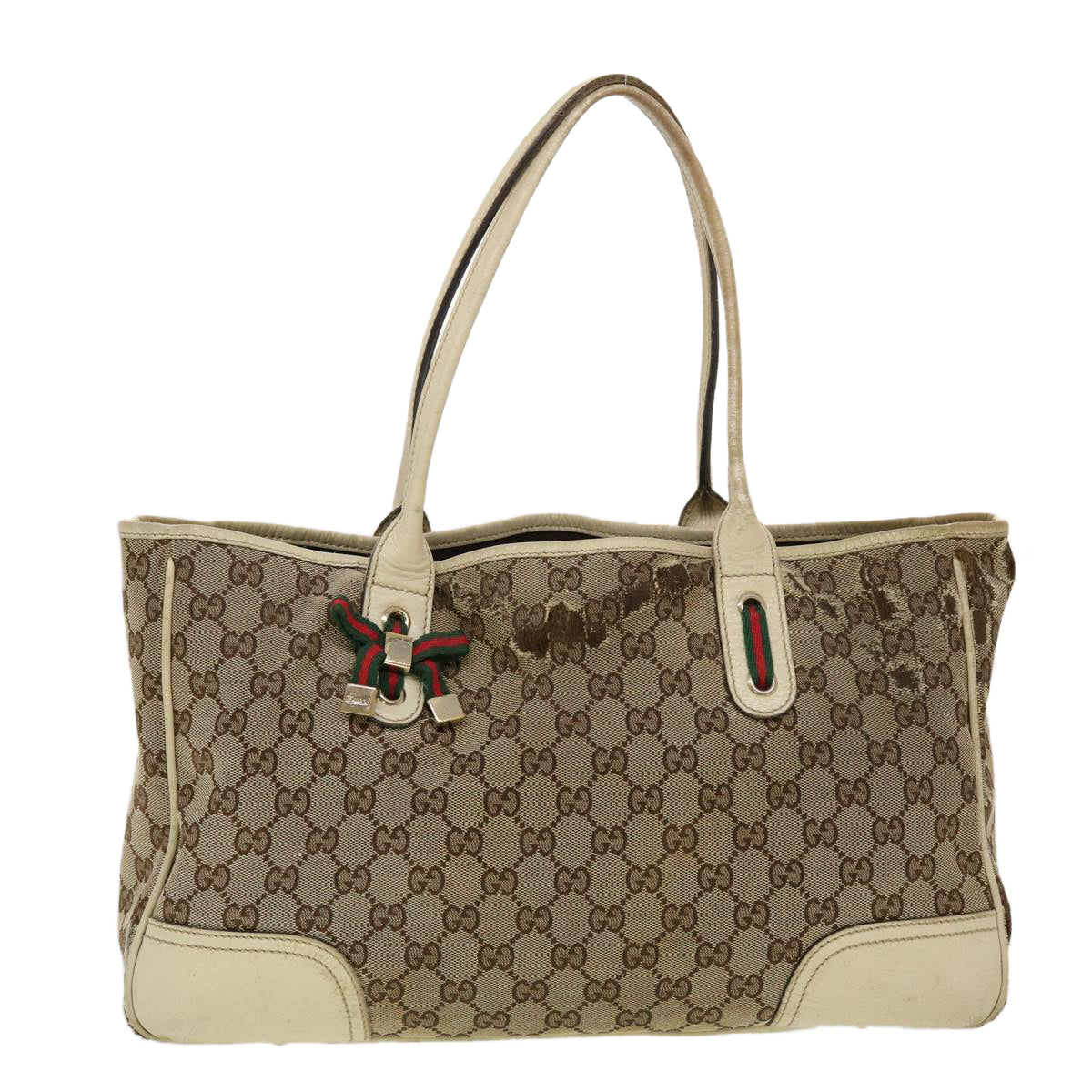 GUCCI GG Canvas Web Sherry Line Tote Bag Beige Green Red 163805 ti1131