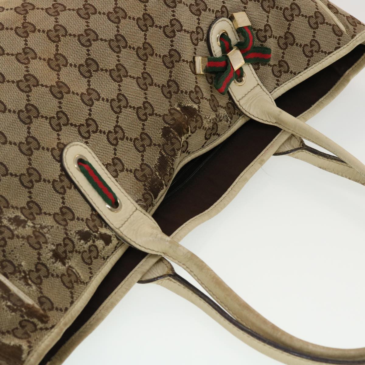 GUCCI GG Canvas Web Sherry Line Tote Bag Beige Green Red 163805 ti1131
