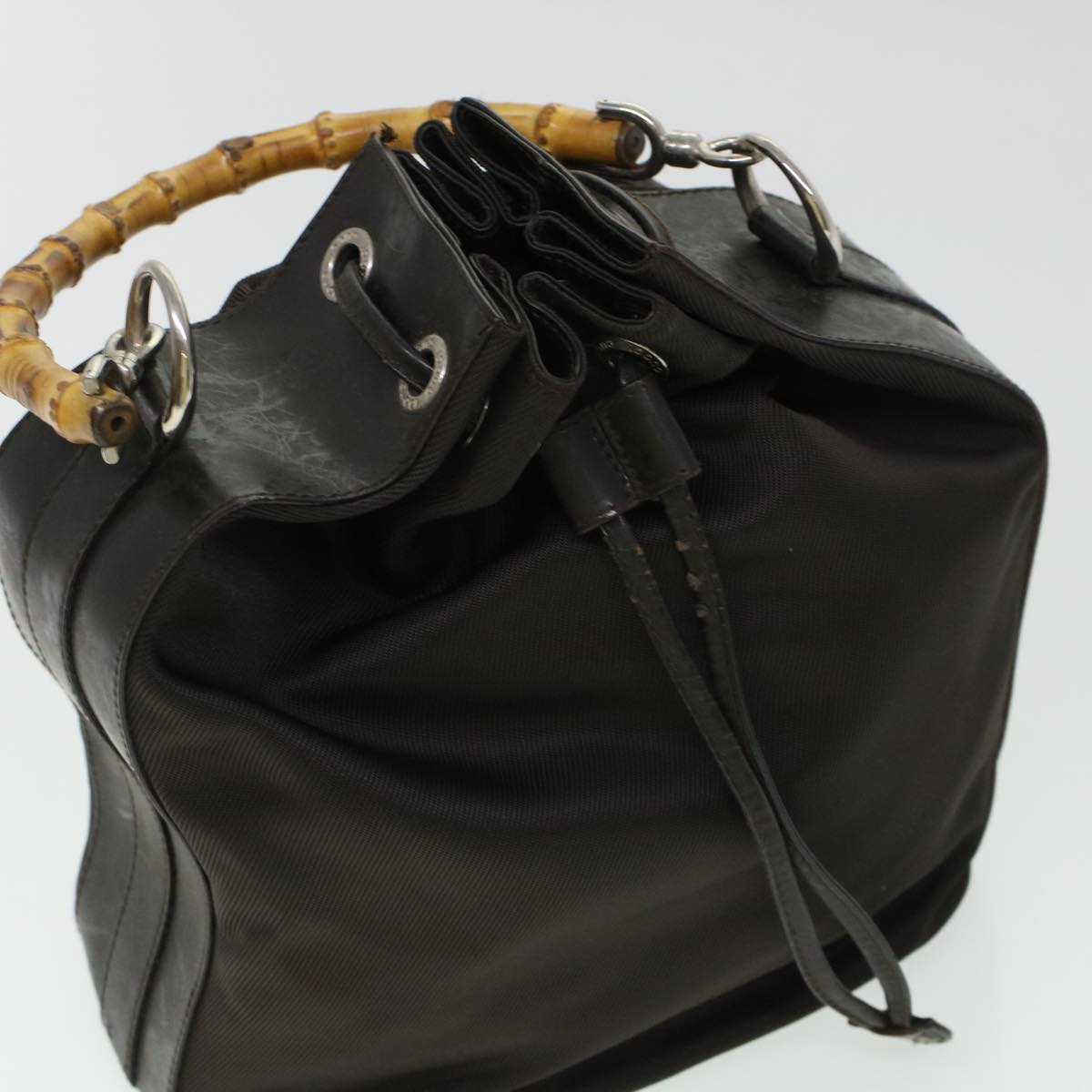 GUCCI Bamboo Shoulder Bag Canvas 2way Dark Brown ti1132