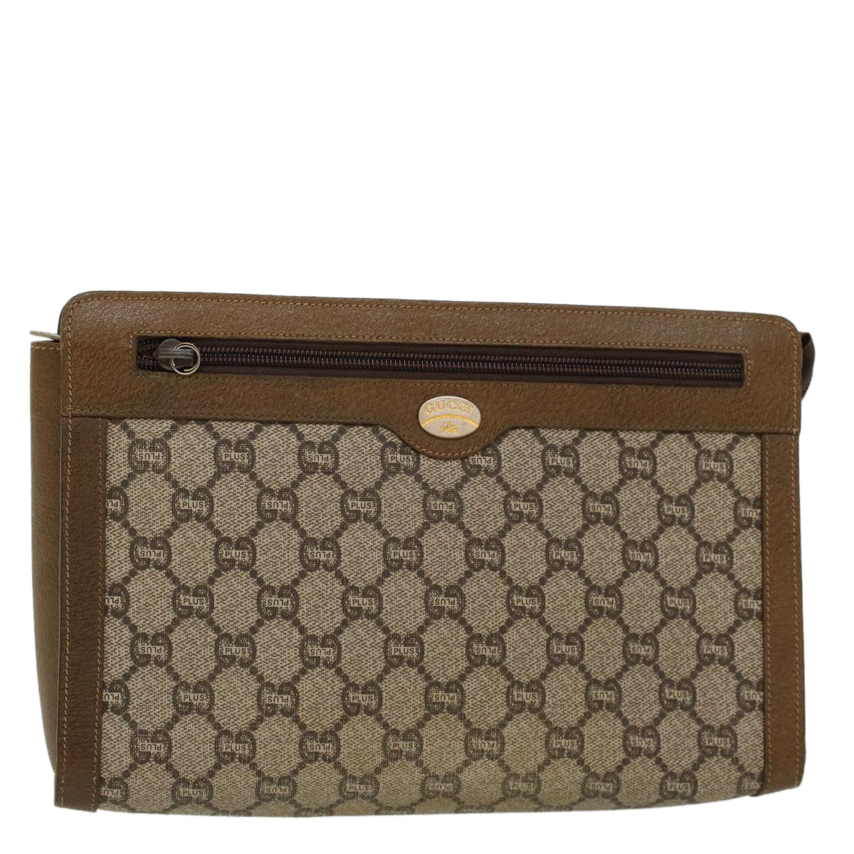 GUCCI GG PLUS Clutch Bag PVC Leather Beige ti1141