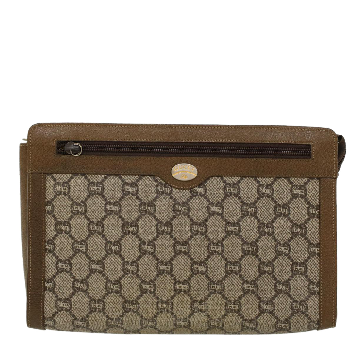 GUCCI GG PLUS Clutch Bag PVC Leather Beige ti1141