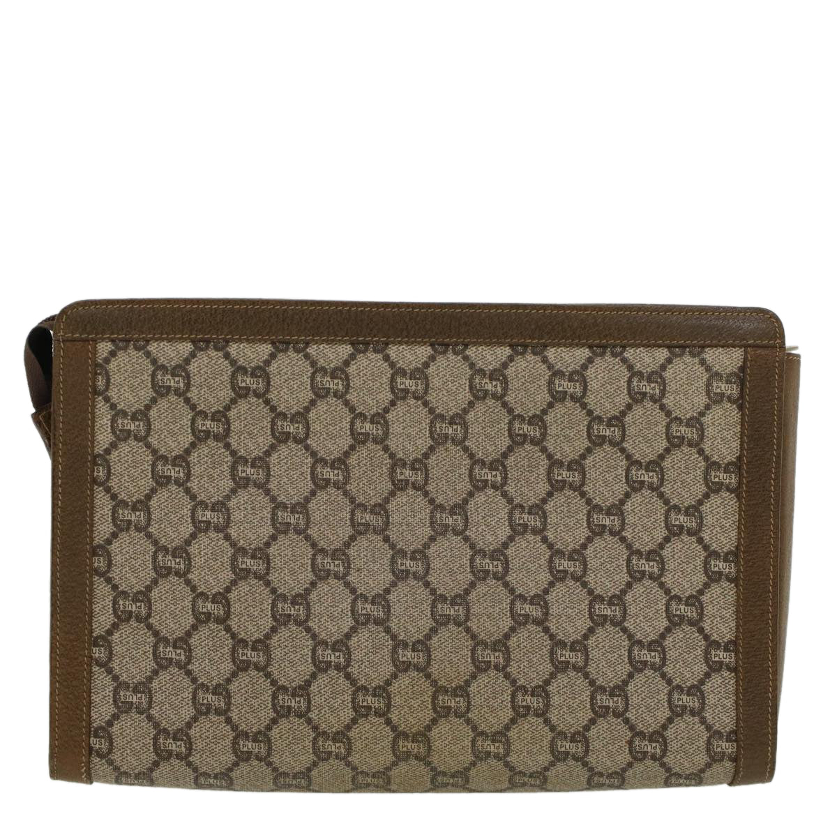 GUCCI GG PLUS Clutch Bag PVC Leather Beige ti1141