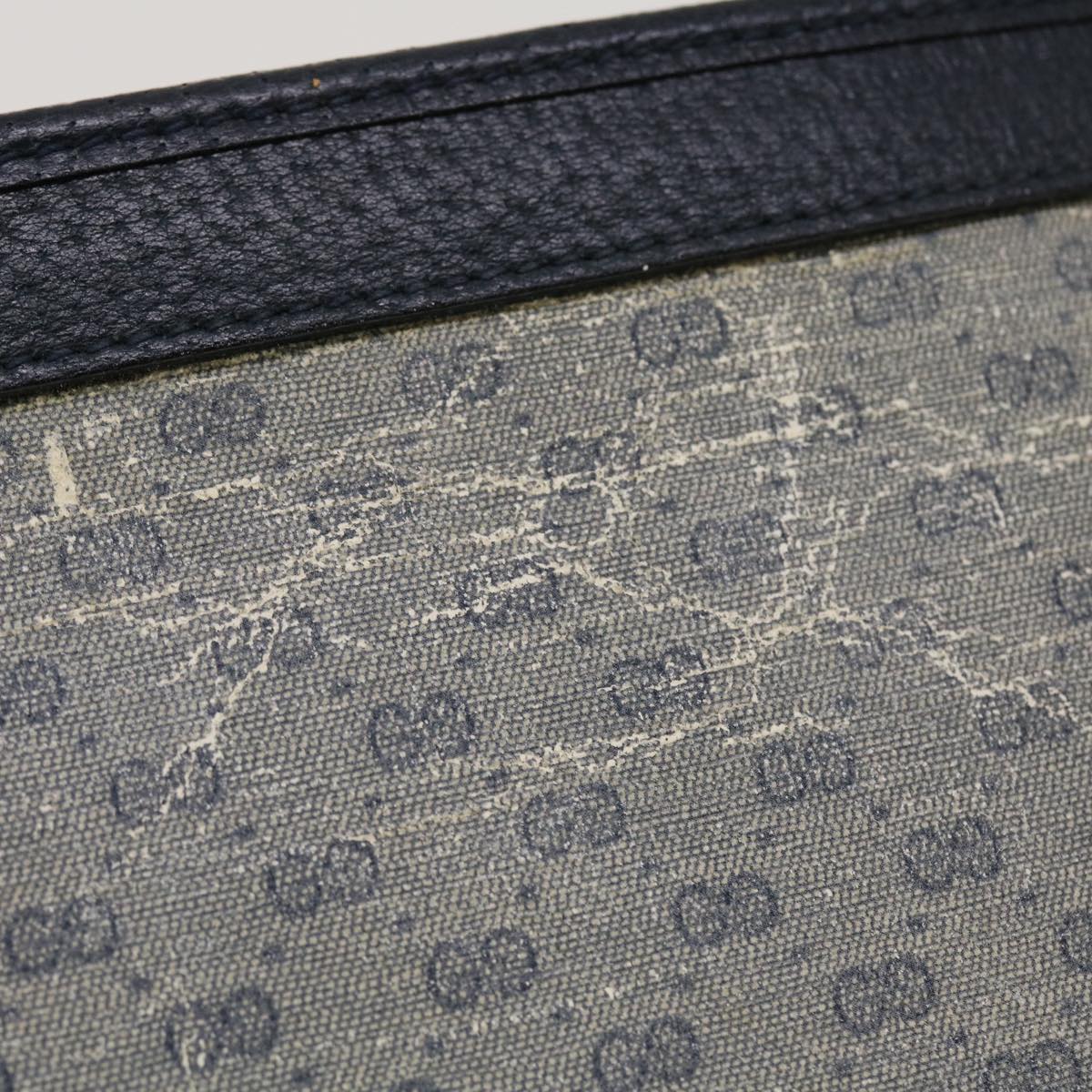 GUCCI Micro GG Canvas Clutch Bag PVC Leather Gray Navy ti1145