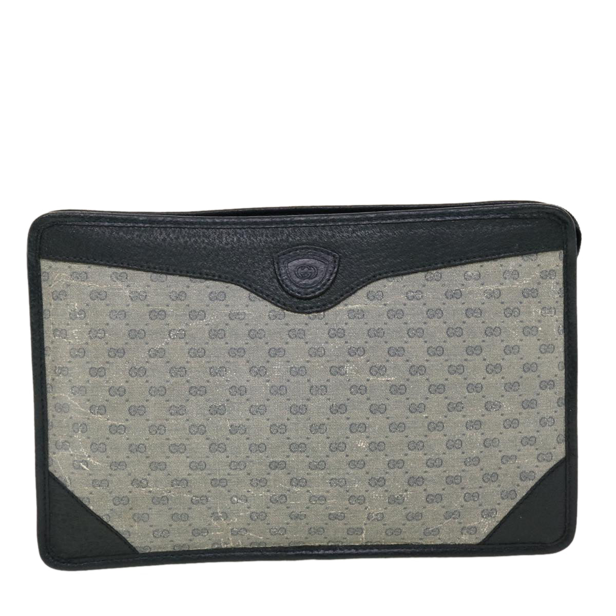 GUCCI Micro GG Canvas Clutch Bag PVC Leather Gray Navy ti1145