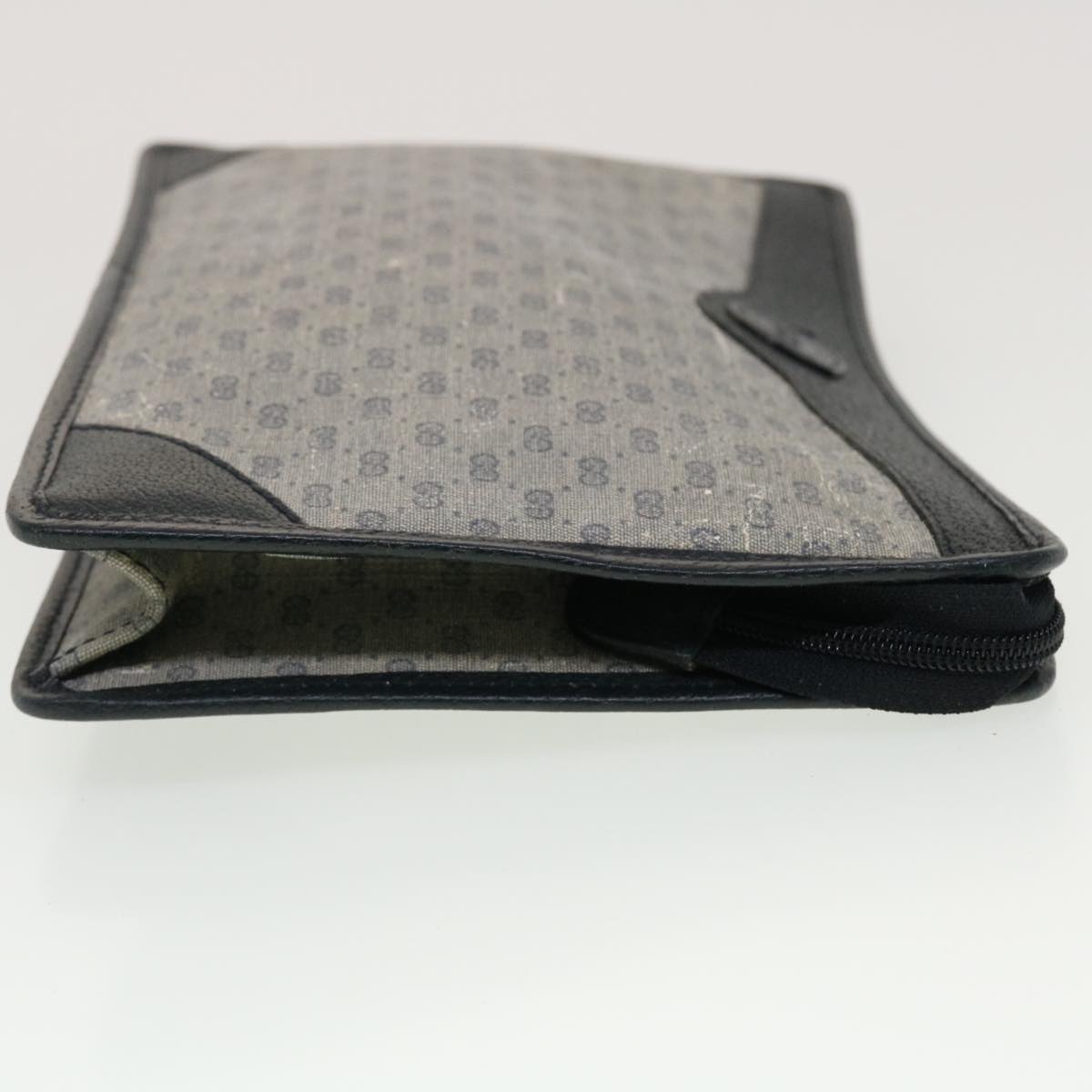 GUCCI Micro GG Canvas Clutch Bag PVC Leather Gray Navy ti1145