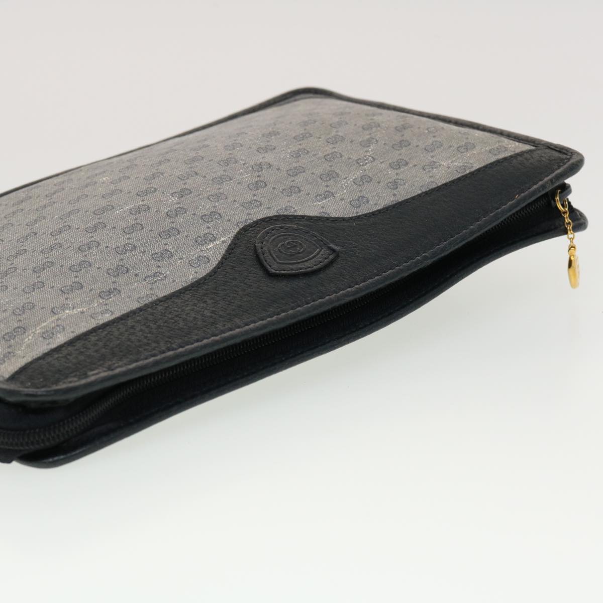GUCCI Micro GG Canvas Clutch Bag PVC Leather Gray Navy ti1145