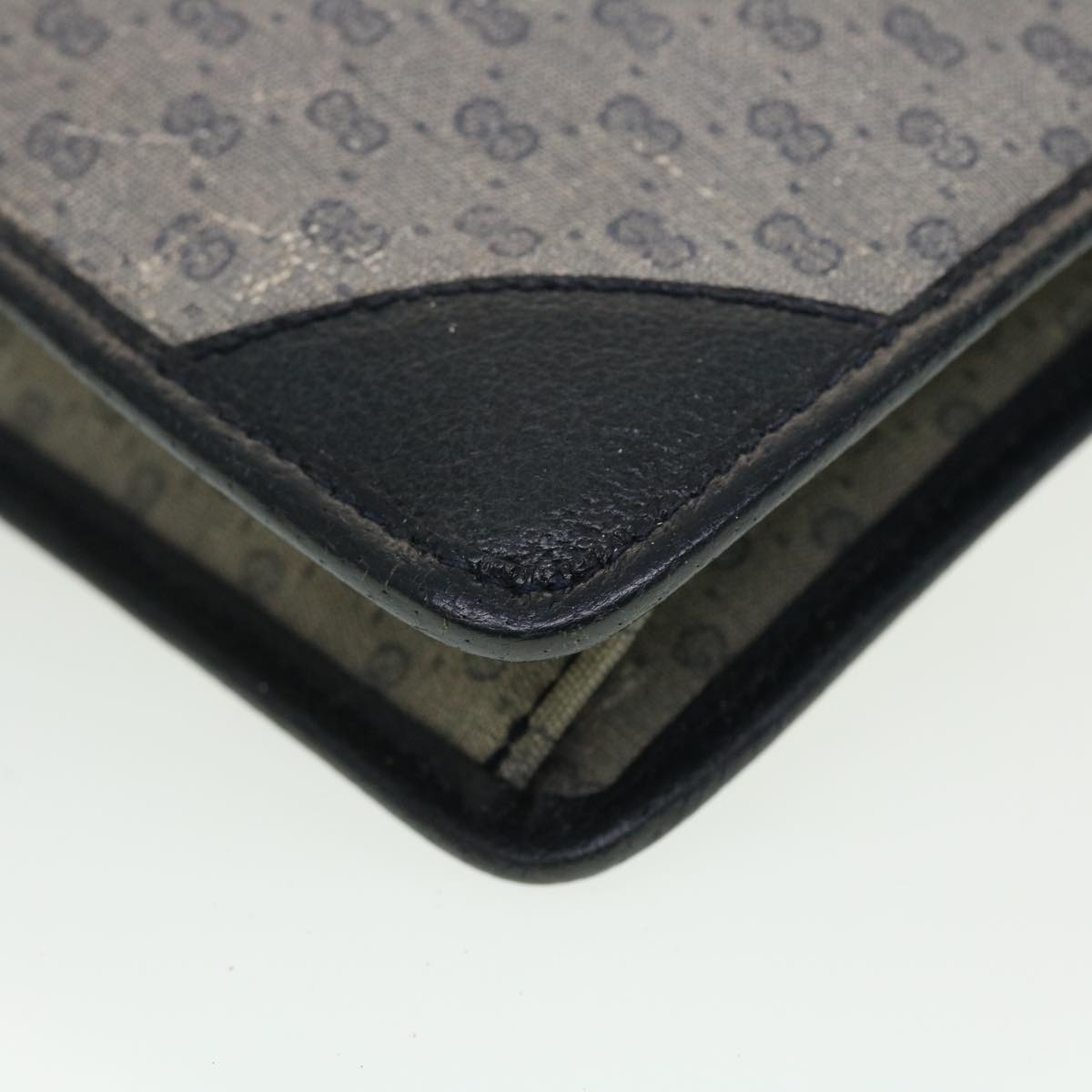 GUCCI Micro GG Canvas Clutch Bag PVC Leather Gray Navy ti1145