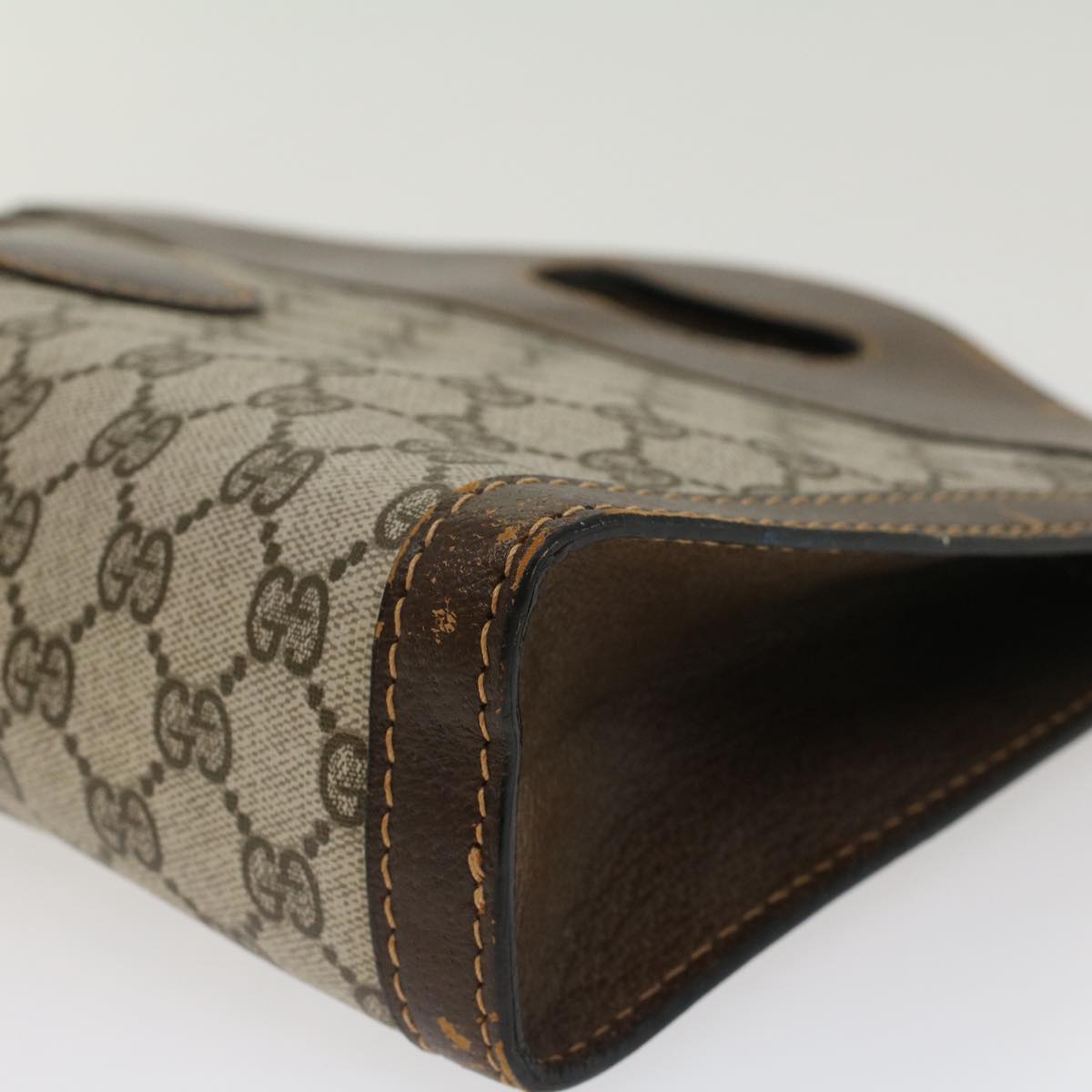 GUCCI GG Canvas Hand Bag PVC Leather Beige ti1150
