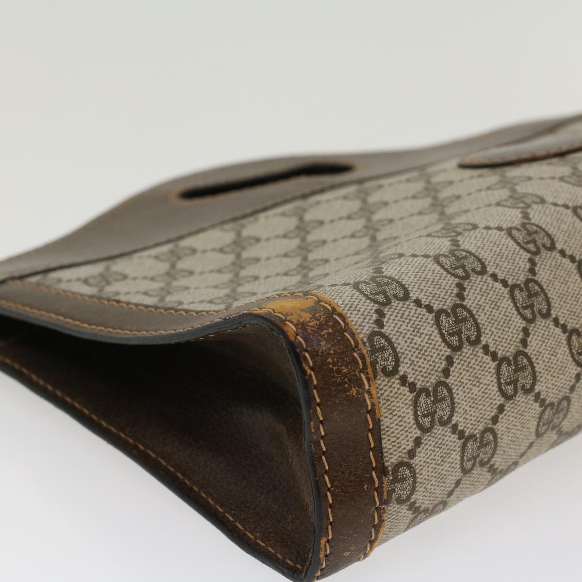 GUCCI GG Canvas Hand Bag PVC Leather Beige ti1150