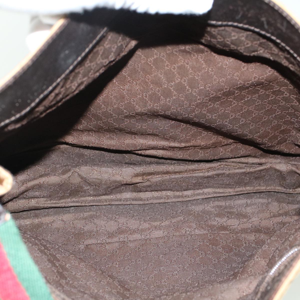 GUCCI Web Sherry Line Shoulder Bag Canvas Beige Green Red ti1172
