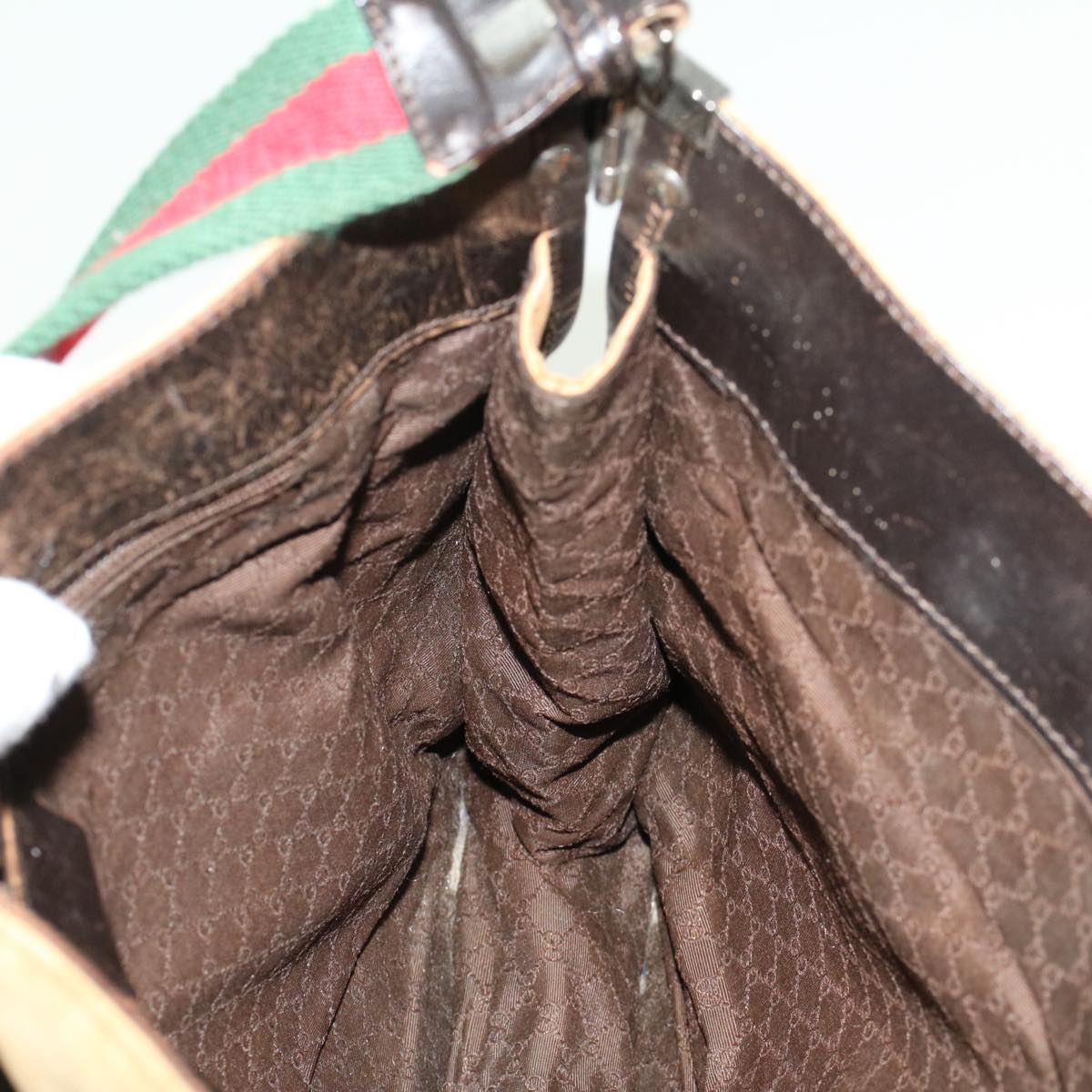GUCCI Web Sherry Line Shoulder Bag Canvas Beige Green Red ti1172