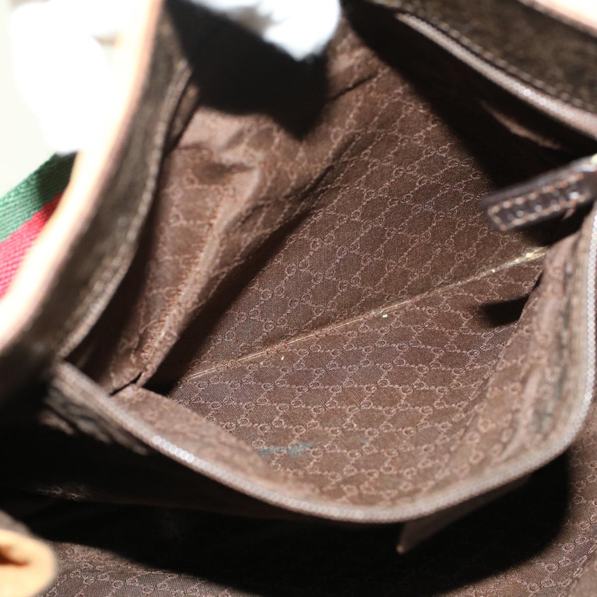 GUCCI Web Sherry Line Shoulder Bag Canvas Beige Green Red ti1172