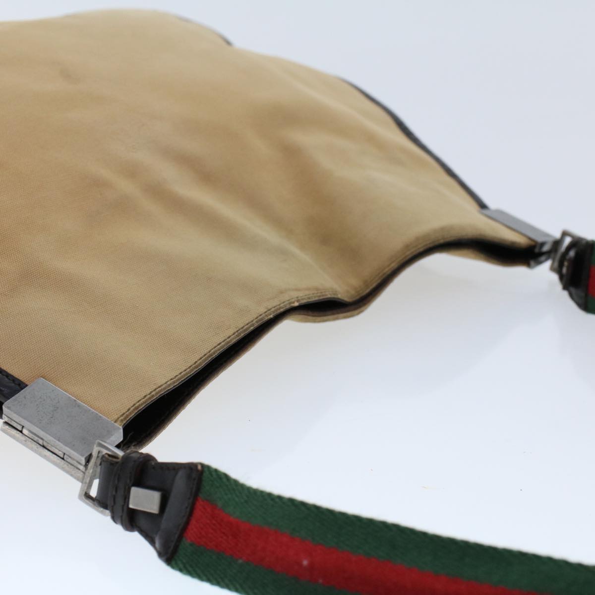 GUCCI Web Sherry Line Shoulder Bag Canvas Beige Green Red ti1172