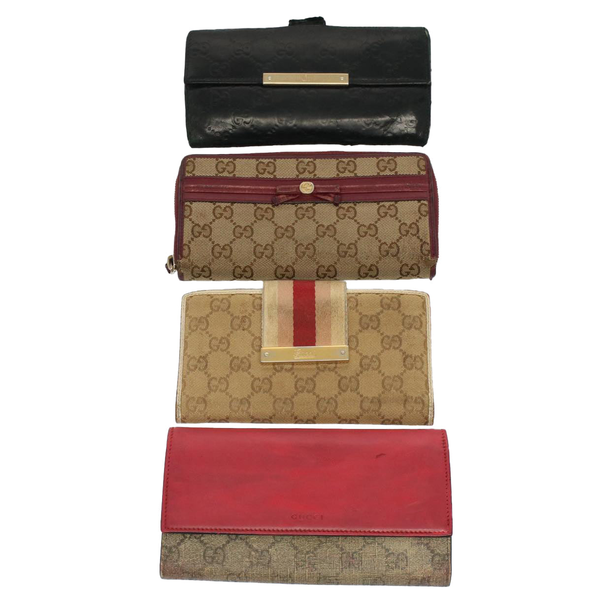GUCCI GG Canvas Sherry Line Wallet 4Set Beige Black pink ti1195