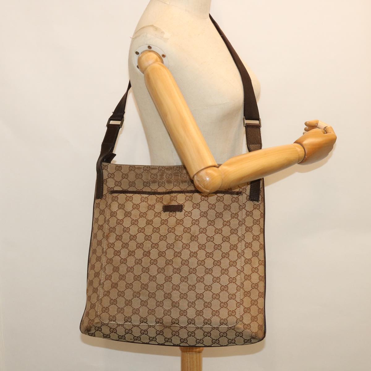GUCCI GG Canvas Shoulder Bag Beige Brown 122791 ti1206