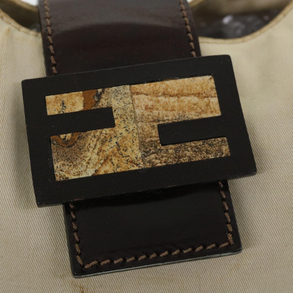 FENDI Mamma Baguette Shoulder Bag Canvas Leather Beige Brown ti1234