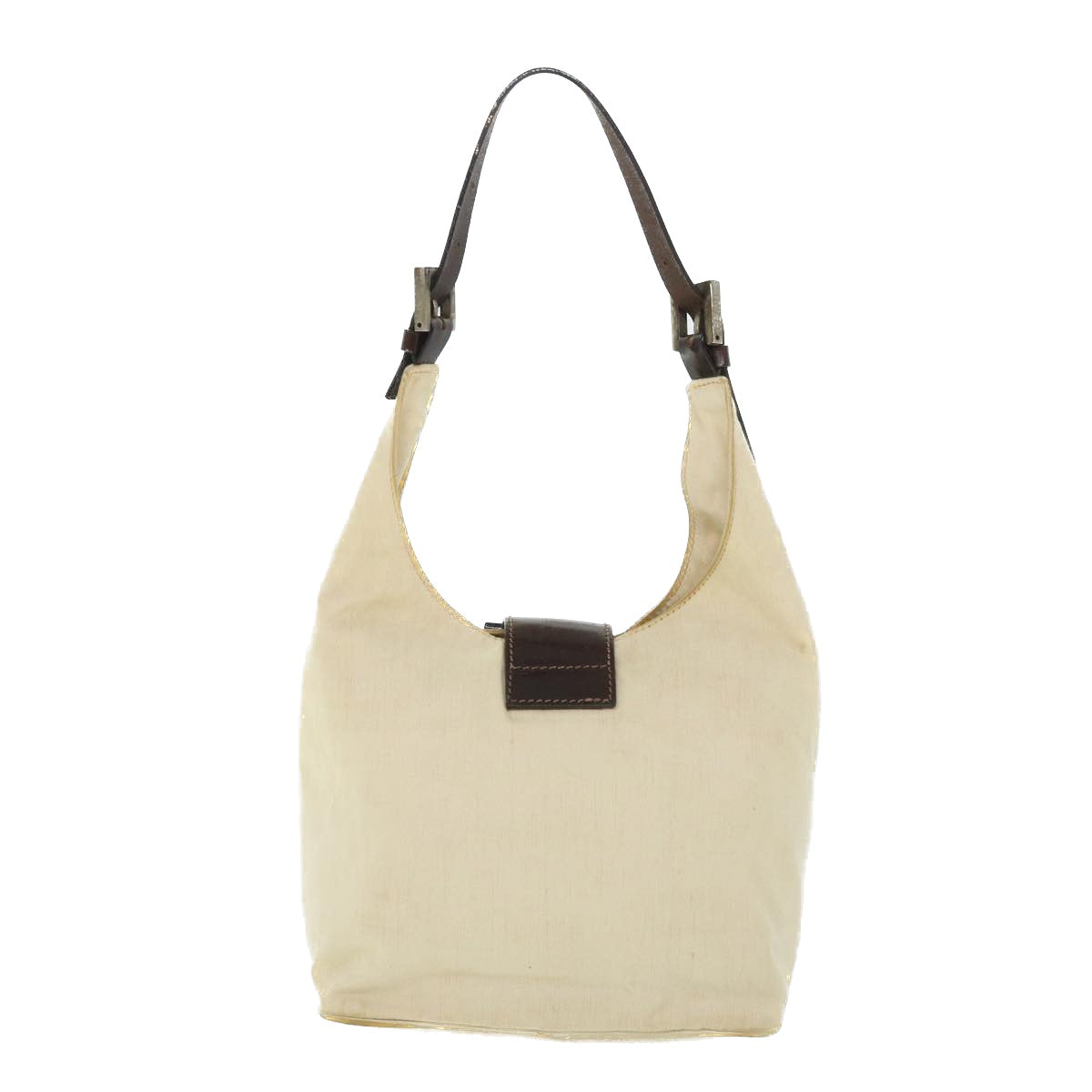 FENDI Mamma Baguette Shoulder Bag Canvas Leather Beige Brown ti1234