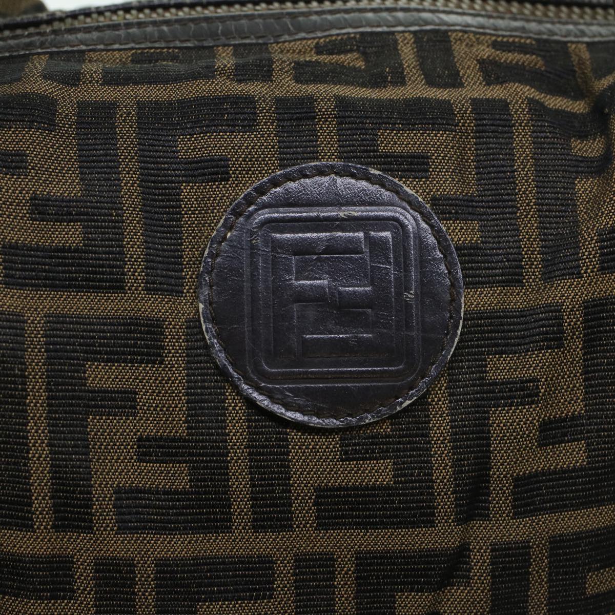 FENDI Zucca Canvas Boston Bag Leather Black Brown ti1235